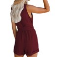 thumbnail image 2 of FOCUSNORM Summer Women Off-the-shoulder V-neck Solid Color Sleeveless Playsuit, 2 of 8