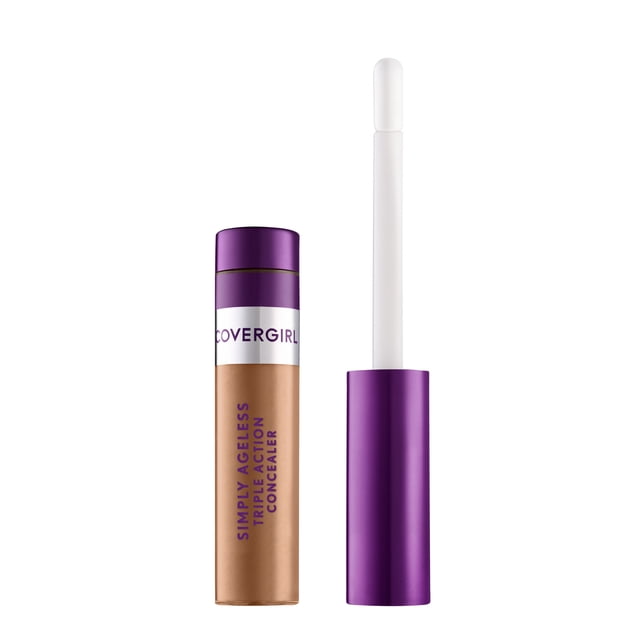 COVERGIRL Simply Ageless Cache-Cernes à Triple Action avec Capuchon Violet et Applicateur à Baguette Céramique Rafraîchissante Blanche, Conçu pour Camoufler les Cernes, Illuminer la Peau et Hydrater la Zone sous les Yeux avec Complexe d'Acide Hyaluronique, Vitamine C et Niacinamide, Convient à Tous les types de Peau.