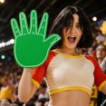 thumbnail image 3 of Five Finger Foam Cheering Hands For A Party Universal Five Finger Foam Hands For Cheerleaders. Green, 3 of 3