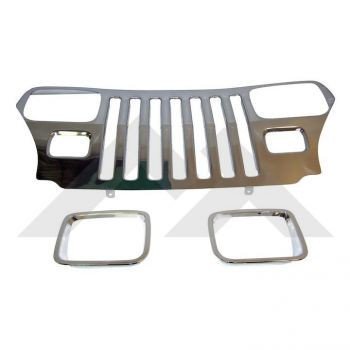 Convient 1987-1995 Jeep Wrangler YJ Crown Automotive Insert de Grille RT34045 RT Tout-Terrain; Superposition; avec Découpe; Acier Inoxydable; avec Lunettes de Phare