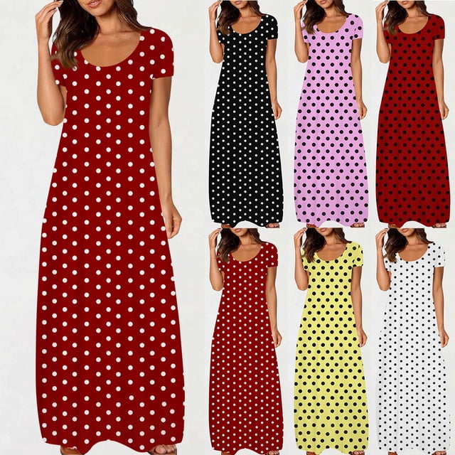 Yuyuzo Yuyuzo Plus Size Dress for Women Short Sleeve Long Dress Round Neck Full Length Casual Loose Maxi Dress