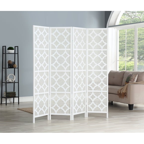 Roundhill Furniture Quarterfoil Infused Diamond Design 4-Panel Room Divider, White