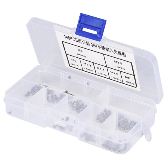 Écrou hexagonal Aigid, 140 pièces M1/M1.2/M1.4/M1.6/M2/M2.5/M3 écrous hexagonaux hexagonaux en acier inoxydable