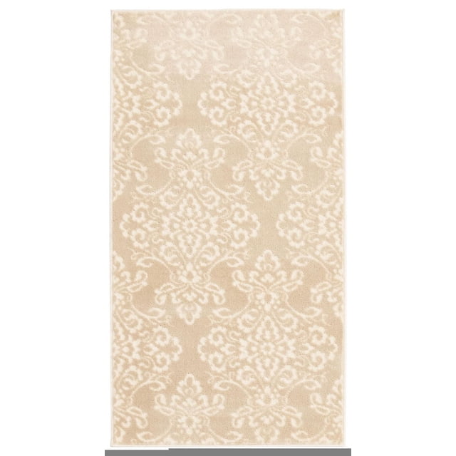 ECARPET Modern Area Rug for Dining Room, Living Room, Bedroom or Den Patty Ivory, rectangular with plush texture and traditional damask pattern in warm ivory tones, ideal for high-traffic indoor family spaces and suitable for pets.