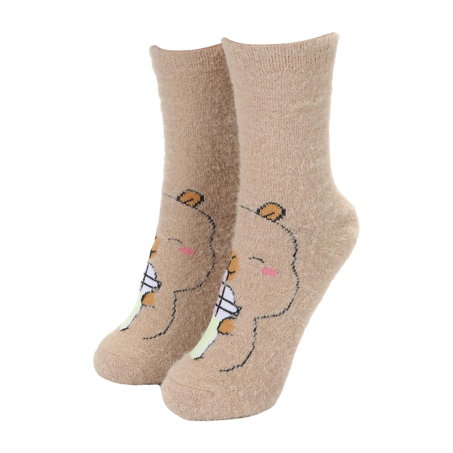Capyfun Chaussettes Mi-Mollet Douillettes En Peluche Capybara Boba Pour Enfants, Beige, 1 Paire