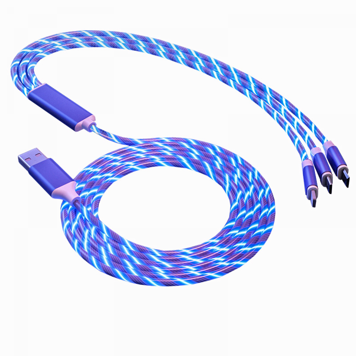 YSTINNG Light Up Charging Cable, Multipurpose Charging Cable Smart Colorful Light Glowing USB Cable Fast Charging Cable Universal 3 in 1 Charger Cable A311-001