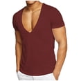 thumbnail image 1 of Deep V Neck T Shirt for Men Slim Fit Low Cut Vneck Tee Top Man Solid Color Summer Muscle Shirts, 1 of 4