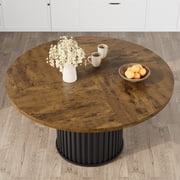 Round Dining Table with Fluted Base, MDF+PB Board Kitchen Table, Black/Vintage/Grey