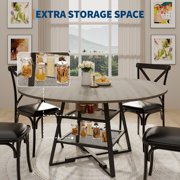 Round Dining Room Table with Storage Shelf, 42 Inch Circle Kitchen Table for 4-6, Wood & Metal Industrial Dining Table, Space-Saving Wooden Table for Breakfast Nook