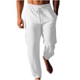 thumbnail image 2 of RXIRUCGD Men's Fashion Drawstring Elastic Waist Solid Color Casual Length Pants, White, Size: 5XL, 2 of 6