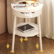 Fwttom 2 Tier Side Table, Round Shaped End Table Living Room Night Stand with Drawer Storage Shelf, Multifunctional Bedside Table for Study Desk Bedroom Office Rest Room