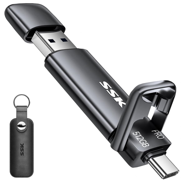 SSK 512GB SSD USB C Stick up to 1000MB/s,Fast Thumb Drive,Dual Drive Type-C + USB A 3.2 Gen 2 External Solid State Drives,USB Memory Stick for iPhone