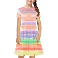 thumbnail image 1 of Robe Fille Été Patineuse Robe T-Shirt Teinture sur Nœuds Décontractée à Manches Courtes Robe Fluide pour Enfants 4-14 Ans, 1 of 6