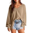 thumbnail image 2 of MeetoTime Women's Long Sleeve Tops Fall Casual Textured V-Neck Oversized Pullover Sweatshirt, 2 of 7