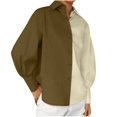 thumbnail image 1 of Womens Button Down Shirts Long Sleeve V Neck Color Block Casual Plain Blouses Tops, 1 of 7