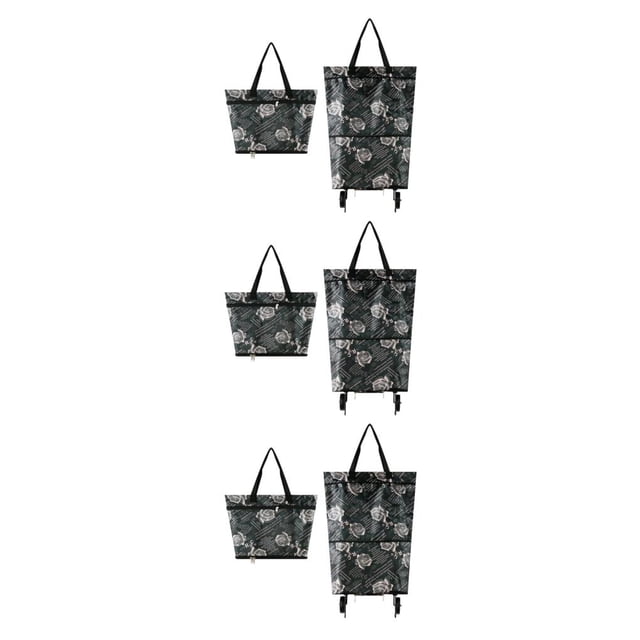 Ruiboury Foldable Shopping Trolley Bag Multifunctional And Fashionable Wide Application Rose printing 3Set