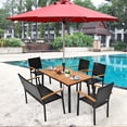 thumbnail image 3 of Costway 55'' Patio Rattan Dining Table Acacia Wood Table Top Umbrella Hole, 3 of 10