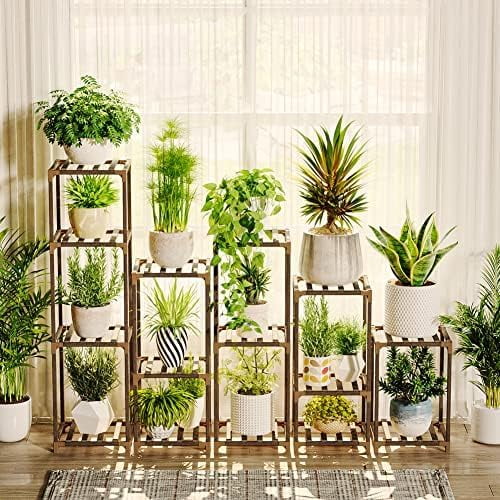 Bamworld Ensemble de 5 Supports de Plantes Combinés Support de Plantes Intérieur Extérieur pour Salon Balcon Jardin
