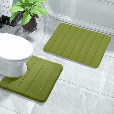 Memory Foam Bath Mat Set,Extra Soft 2 Piece Bathroom Rugs Non Slip and Absorbent Mats,Dry Fast Bath Mat,16x24" Floor Mat,U-Shaped Contour Rug for Tub Shower & Bath Room,Machine Washable