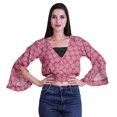 thumbnail image 4 of Moomaya Haut Court Imprimé pour Femmes Style Portefeuille Haut à Volants Manches Longues Blouse Décontractée d'Été, 4 of 5