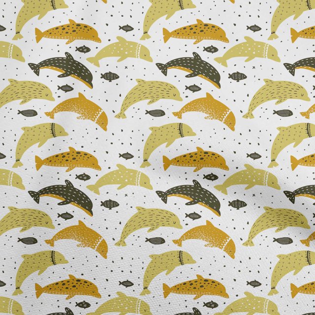 oneOone Cotton Silk Lime Green Fabric Beach Dolphin Craft Projects Decor Fabric Printed By The Yard 42 Inch Wide