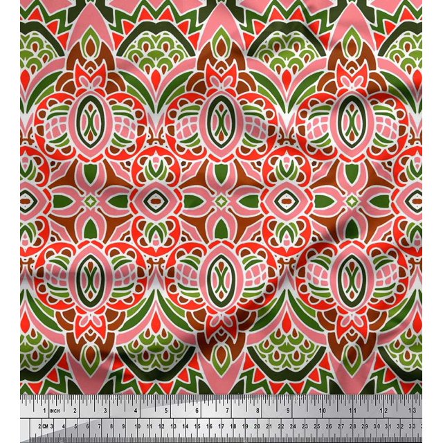 Soimoi Moss Georgette Fabric Moroccan Damask Decorative Printed Fabric 1 Yard 42 Inch Wide