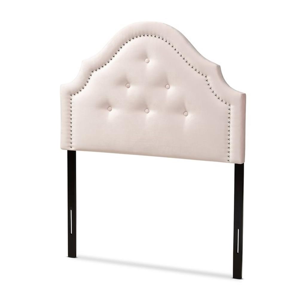 Bowery Hill Modern Velvet Tufted and Twin Headboard in Light Pink