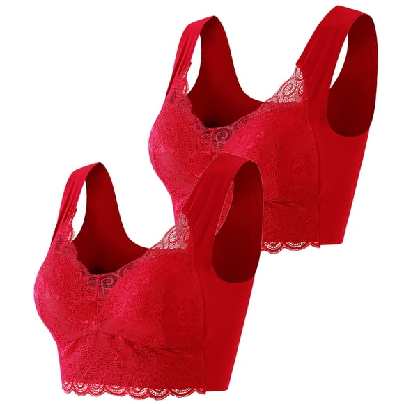 Lot de 2 Soutiens-Gorge en Dentelle pour Femme Grande Taille - Sans Armatures, Bonnets 3/4, Bretelles Fixes, Mélange Confortable Nylon Spandex
