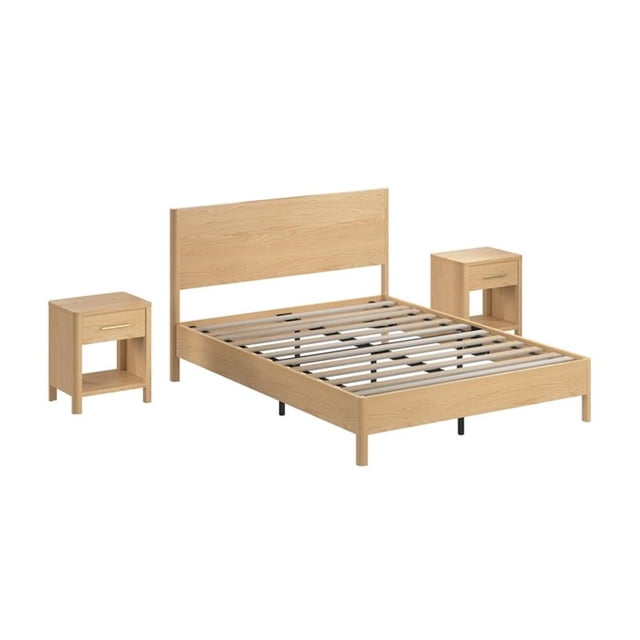 Pemberly Row Lit Plateforme Grand et 2 Tables de Nuit avec Tiroirs en Chêne Blanc