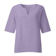 thumbnail image 4 of RKSTN Plus Size Tops for Women Cotton and Linen Solid Color Oversized Basic Blouses Fashion Leisure V Neck Short Sleeve Breathable Pullover Summer Tops, 4 of 5