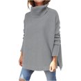 thumbnail image 1 of Lolmot Chandail Tricoté Fendu à Manches Longues pour Femmes, Mode Décontractée, Couleur Unie, Col Roulé, 1 of 1