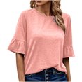 thumbnail image 1 of Pompotops Blouse d'Été Décontractée pour Femme à Manches Trois-Quarts, Col Rond, Hauts Unis, T-Shirt en Solde, 1 of 6