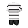thumbnail image 3 of Mikilon Ensemble Élégant pour Femmes 2 Pcs Mode Décontractée Rayé Imprimé Col Rond Épaule Tombante Short Ensemble Deux Pièces Blanc-A L, 3 of 4