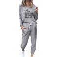 thumbnail image 1 of Pisexur Womens Lounge Set 2 Piece Outfits Long Sleeve Letter Print Blouses Tops Drawstring Pockets Long Pants Track Suits Plus Size Vacation Outfits Sweatsuit Set S-5XL, 1 of 4