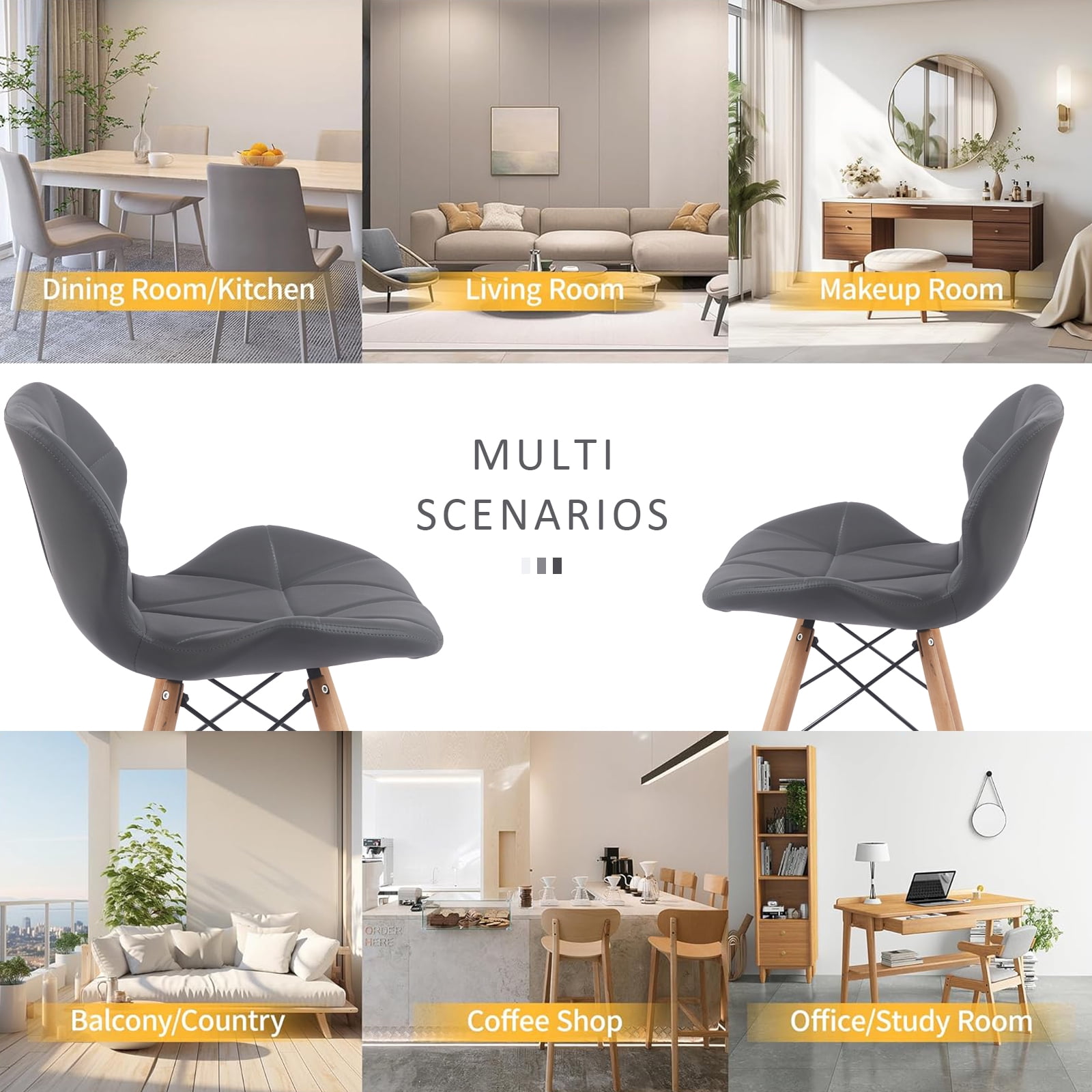 Chaises de salle à manger modernes Noble House avec dossier, rembourrage en mousse haute résilience et revêtement en cuir PU, ensemble de 2 (grises)