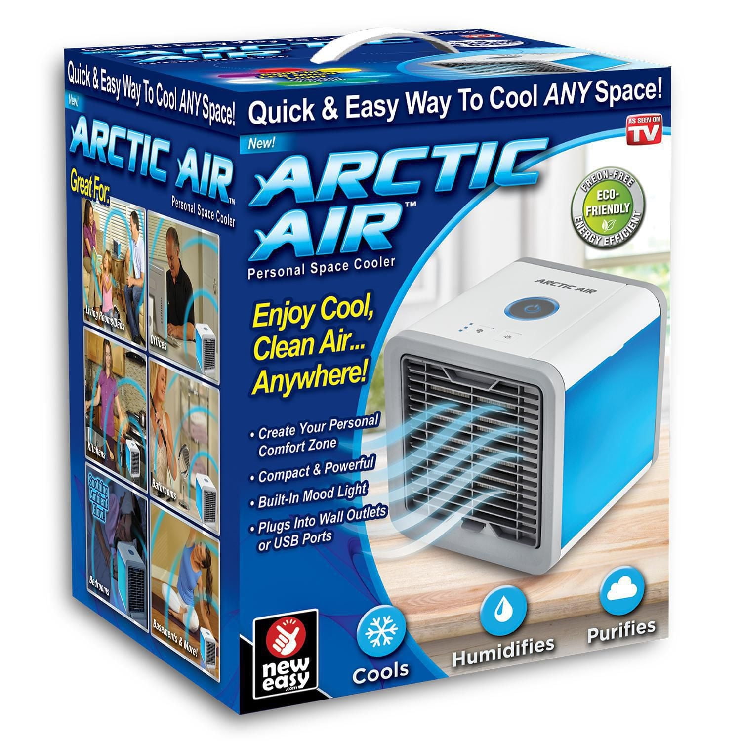 Arctic Air Portable Personal Space Cooler – Compact, Energy-Efficient Evaporative Air Cooler with Built-in Mood Light USB and Wall Outlet Compatible