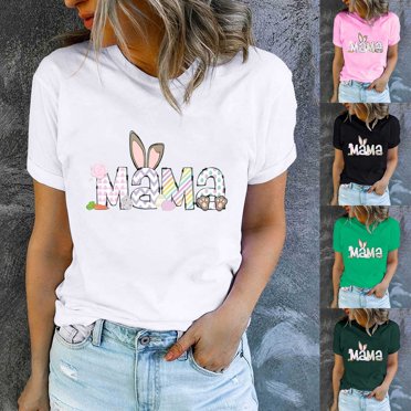 Économies du Printemps! CEHVOM Hauts de Pâques pour Femmes Grande Taille, T-Shirt à Col Rond Mignon avec Imprimé Rabbit pour Femmes, T-Shirt Graphique Mode et Confortable pour Femmes, Haut à Manches Courtes à Col Rond