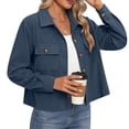 thumbnail image 2 of Timegard Button down Shirts for Women Cropped Long Sleeve Jackets Fall Solid Color Casual Loose Tops, 2 of 8