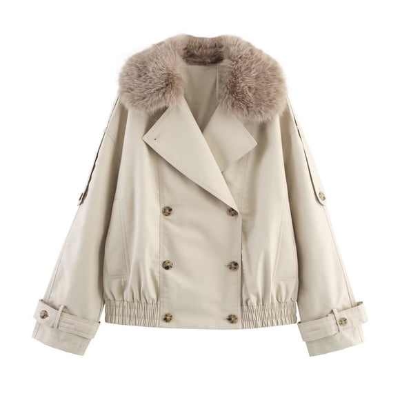 Ailaofu Womens Cropped Trench Coat Lapel Breasted Short Jacket Outwear