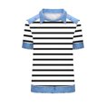 thumbnail image 4 of Dazajoo T-Shirts Gaufrés à Manches Courtes pour Femmes, Décontractés, en Denim, à Col à Revers, Chandails à Enfiler, Imprimé à Rayures, Col Rond, T-Shirts Graphiques, Blanc, m, 4 of 5