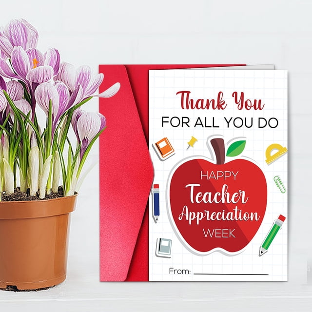 Greeting Card Teacher Appreciation Card Bulk for Teacher's Day - Thank You Note for Dedication and