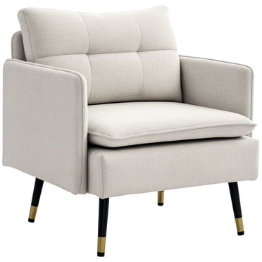 HOMCOM Mid Century Modern Accent Chair Armchair with Wide Seat Steel Legs