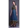 thumbnail image 3 of Bimba Robe Anarkali Bleu Oxford à Motif Cachemire, Col Mandarin, Sans Manches, Kurtis pour Femmes, Robe Maxi à Imprimé, Petit, 3 of 6