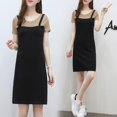thumbnail image 4 of O-cou Manches Courtes Robes Patchwork Faux 2 Couleurs Deux Pièces Femme Fille Robes Doux Confortable Femme Robe en Vrac, 4 of 4