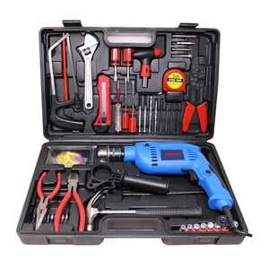 Adm13-Blue Multi-usages & Kit d'outils professionnel -Corded Electric 750w Machine à perceuse à chocs , vitesse variable, réversible, 2 Modes & Accessoires & Kit d'outils à main, outil lourd