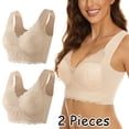 thumbnail image 3 of 2-Pack Women's Lace Bra Plus Size - Wire-Free, 3/4 Cup, Fixed Straps, Comfortable Nylon Spandex Blend, 3 of 8