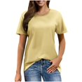 thumbnail image 1 of Baberdicy T-Shirts à Manches Courtes Décontractés Unis Amples à Col Rond pour Femmes Jaune m, 1 of 7