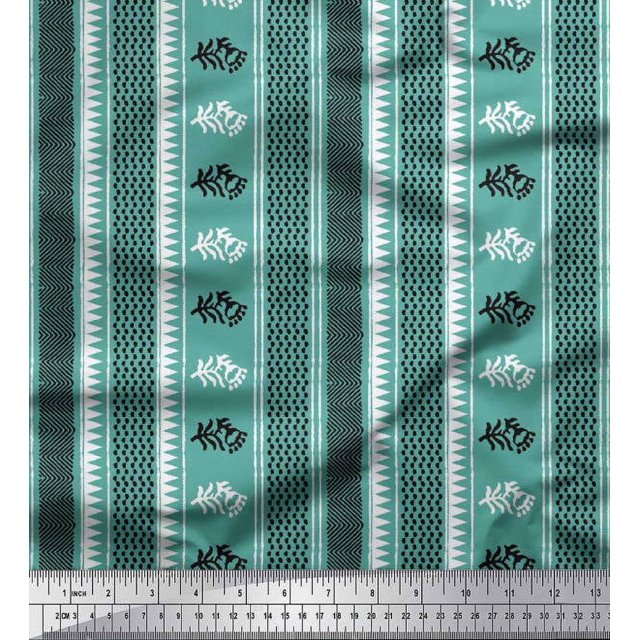 Soimoi Georgette Viscose Fabric Geometric & Striped Floral Block Decor Fabric Printed Yard 42 Inch Wide