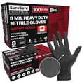 thumbnail image 1 of [100 Pack] SURESAFE 8 Mil Nitrile Gloves XL, Black Gloves Disposable, Powder & Latex Free, Diamond Grip, Fully Textured & Ribbed, For Work, Mechanics, BBQ, Butcher, Plumbing, Food Prep, 1 of 6