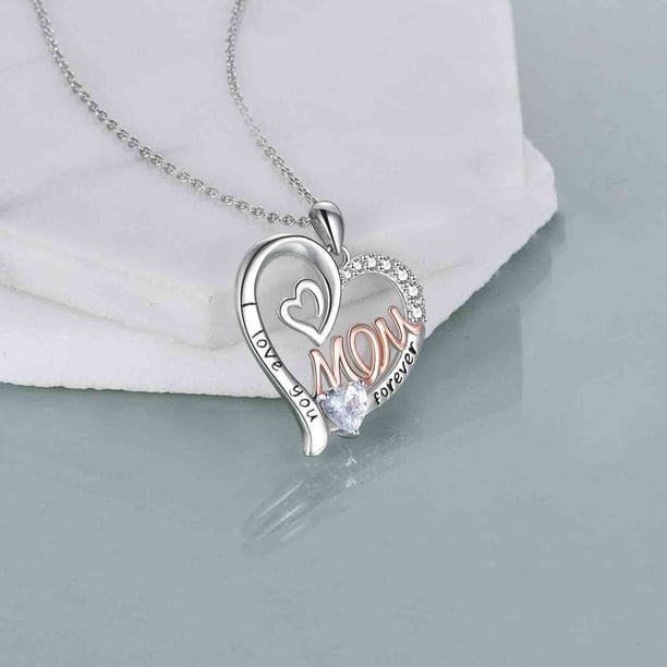 ZZkhGO Mother's Love Heart Necklace, Two-tone Inlaid Pendant